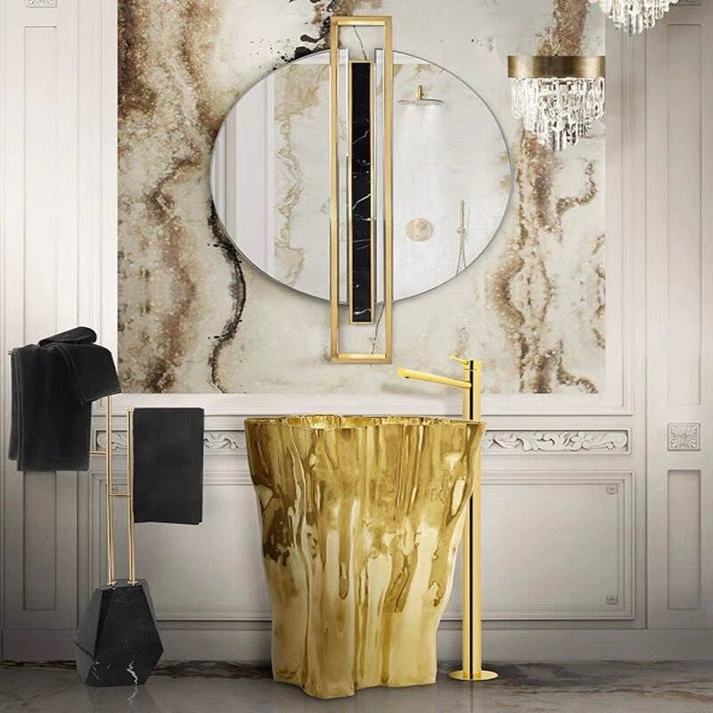 Fantastic Design Golden Stainless Steel Washbasin Luxurious Bathroom