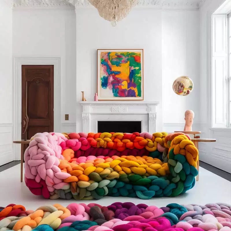 New Arrivals Designer Rainbow Sofa Creative Woven Seat Living Room Furniture