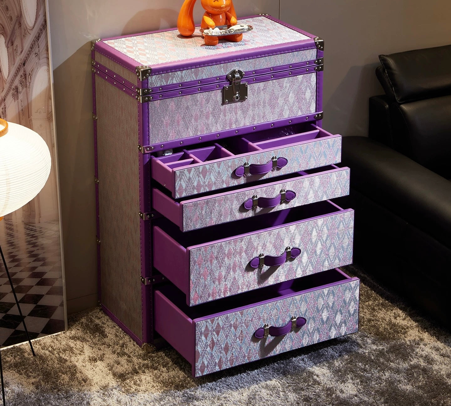 New Arrivals Luxurious Nightstand Bedroom Furniture Purple Cabinet