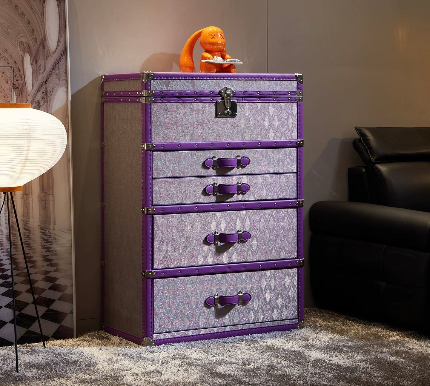 New Arrivals Luxurious Nightstand Bedroom Furniture Purple Cabinet