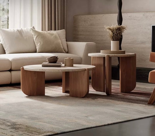 Minimalist Design Travertine Wood Coffee Table Classic Style