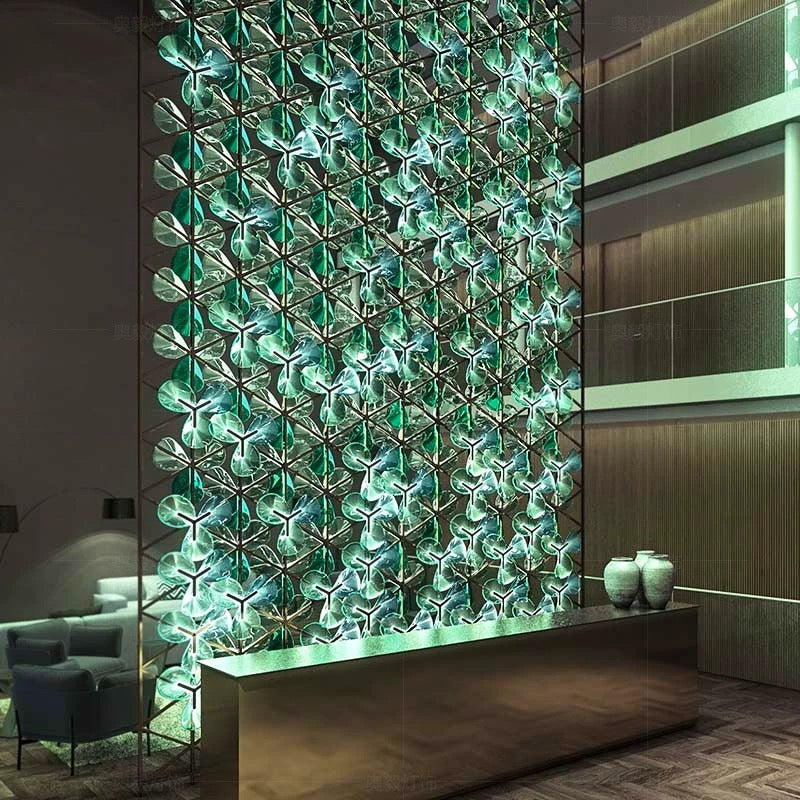 Customized Space Partition with Lighting Stainless Steel Crystal Screen Home Decor