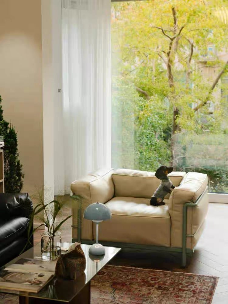 2025 New Arrivals Minimalist Genuine Leather Sofa Stainless Steel Furniture