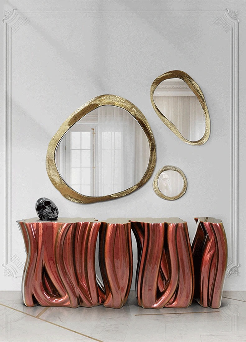 Irregular Luxurious Decorative Mirror Brass Artwork Creative Wall Decoration