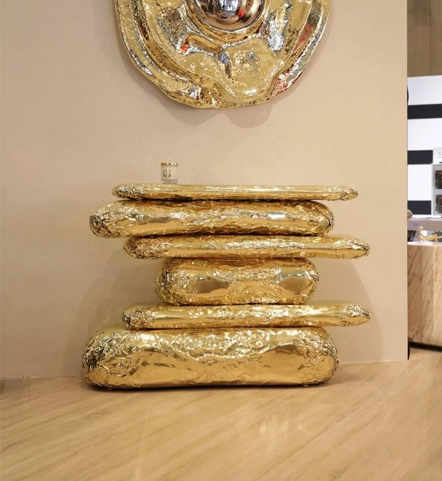 Irregular Shape Console Unique And Luxurious Design Brass Coated Artwo ...