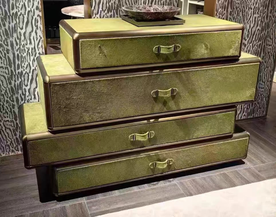2025 New Arrivals Luxurious Side Cabinet Genuine Leather Furniture Home Decor