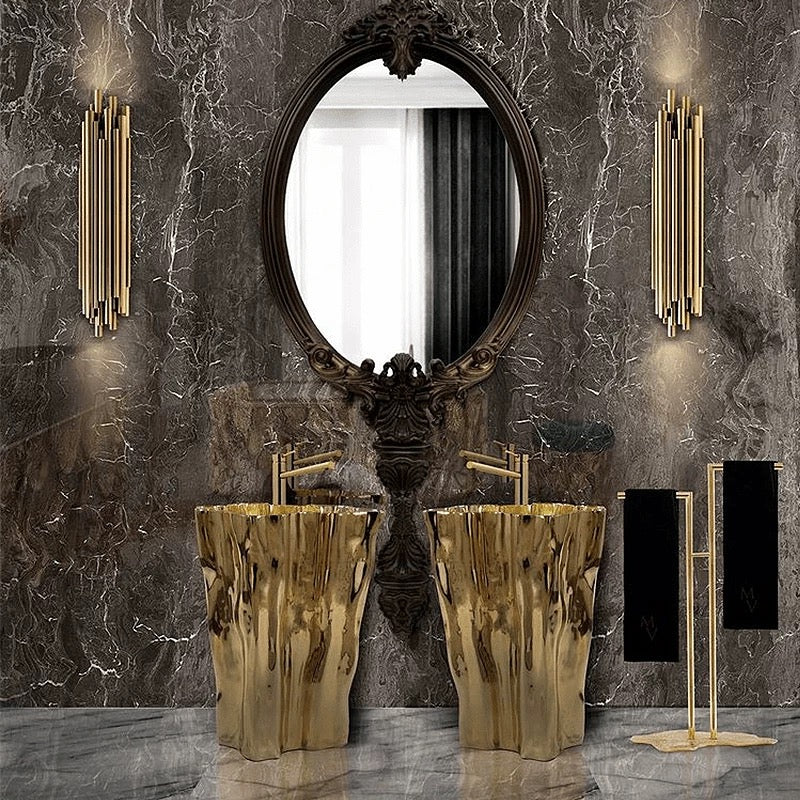 Fantastic Design Golden Stainless Steel Washbasin Luxurious Bathroom