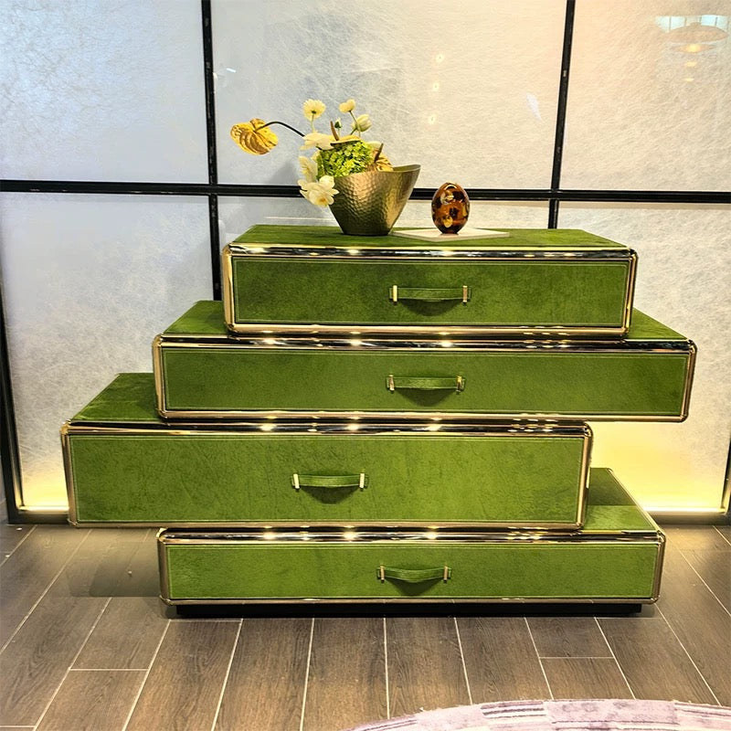 2025 New Arrivals Luxurious Side Cabinet Genuine Leather Furniture Home Decor