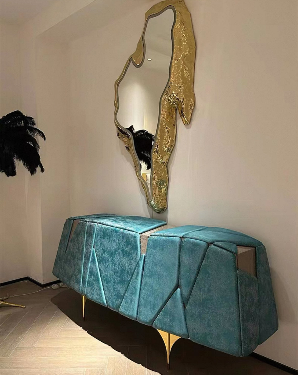 Brass Art Mirror LED Light Surrounding Home Decor