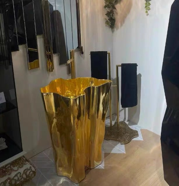 Fantastic Design Golden Stainless Steel Washbasin Luxurious Bathroom