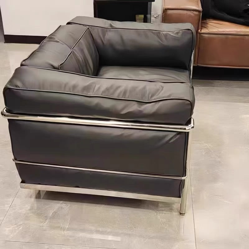 2025 New Arrivals Minimalist Genuine Leather Sofa Stainless Steel Furniture