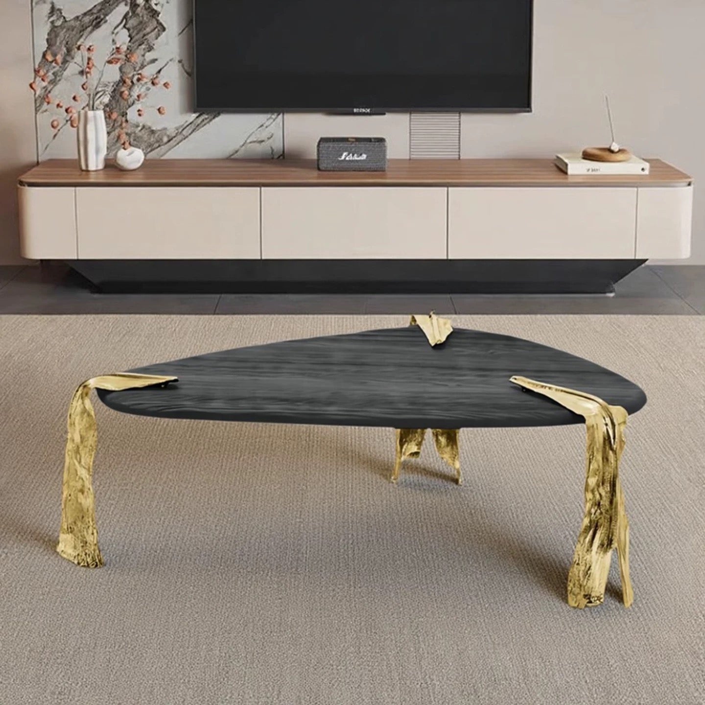 Brass Coffee Table Wood Table Luxurious Furniture Villa Furniture