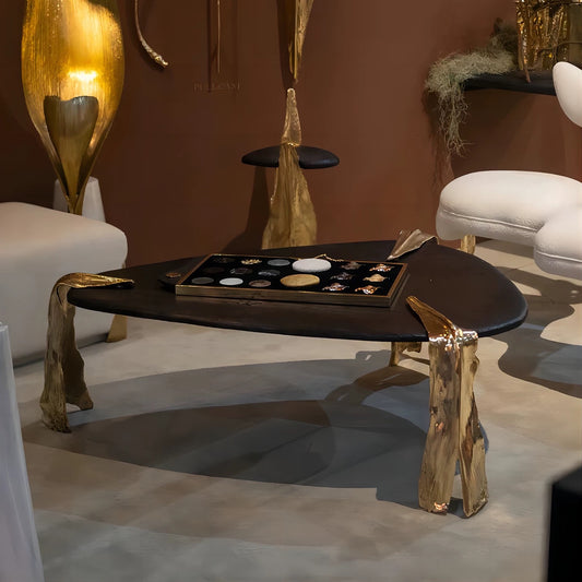 Brass Coffee Table Wood Table Luxurious Furniture Villa Furniture