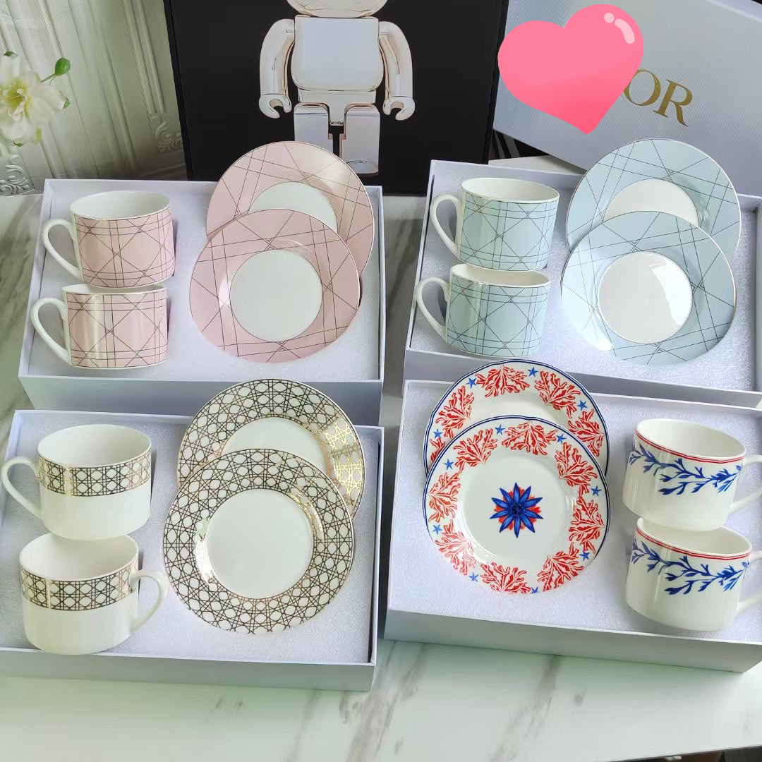 Christmas gift Brand coffee cup plate set luxurious gift elegant tableware free shipping