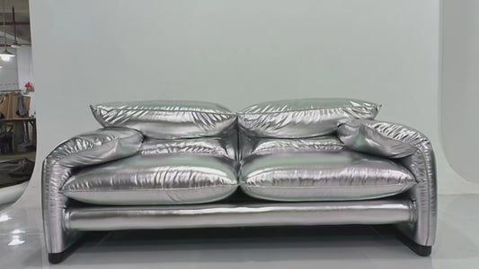 Exclusive Cassina Maralunga Sofa Customized Silver Leather Luxurious Furniture