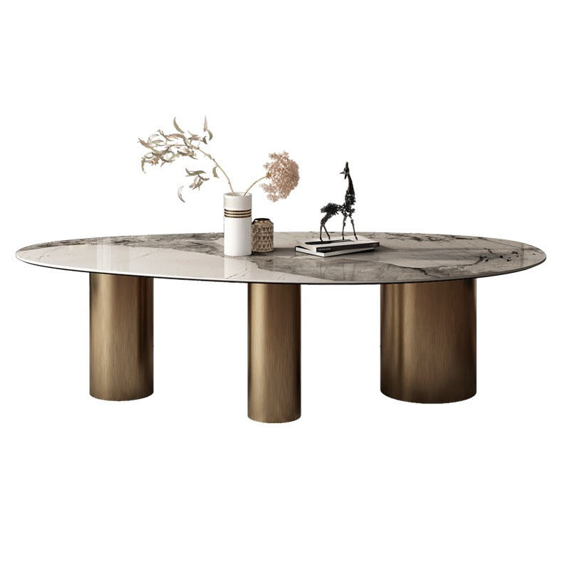 Luxurious Dining Table Artificial Marble Stainless Steel Base