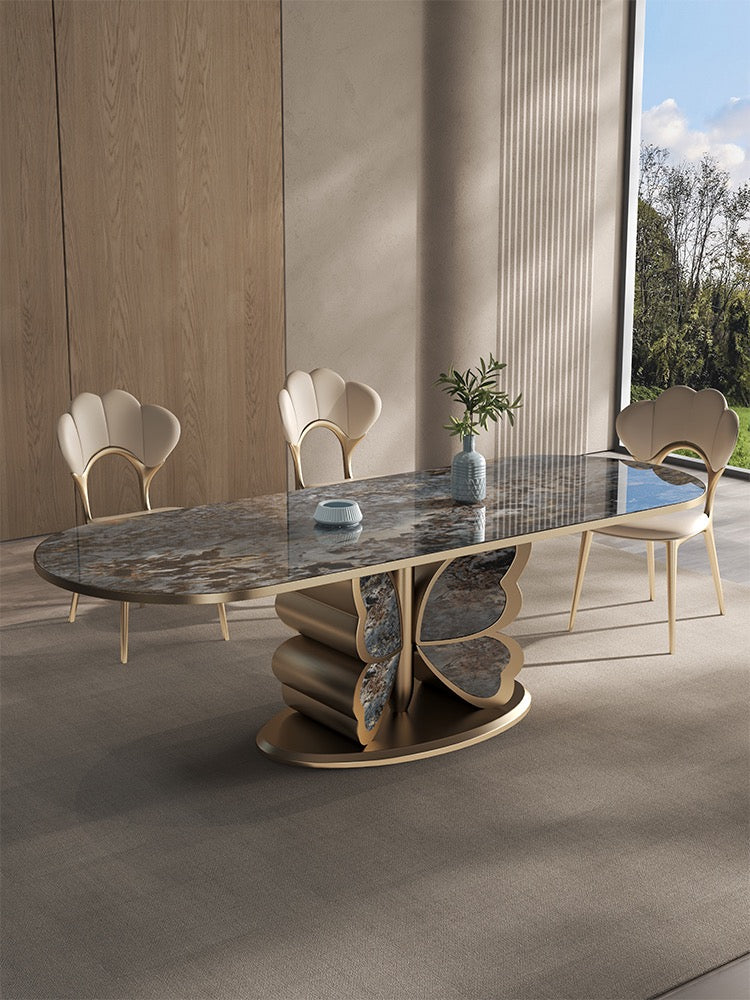 Butterfly design luxury marble dining table oval table