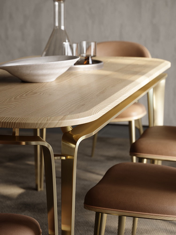 Elegant Ash dining table luxurious dining room golden stainless steel table