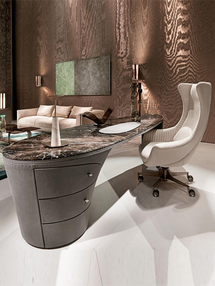 Luxury office table Natural marble brass executive desk