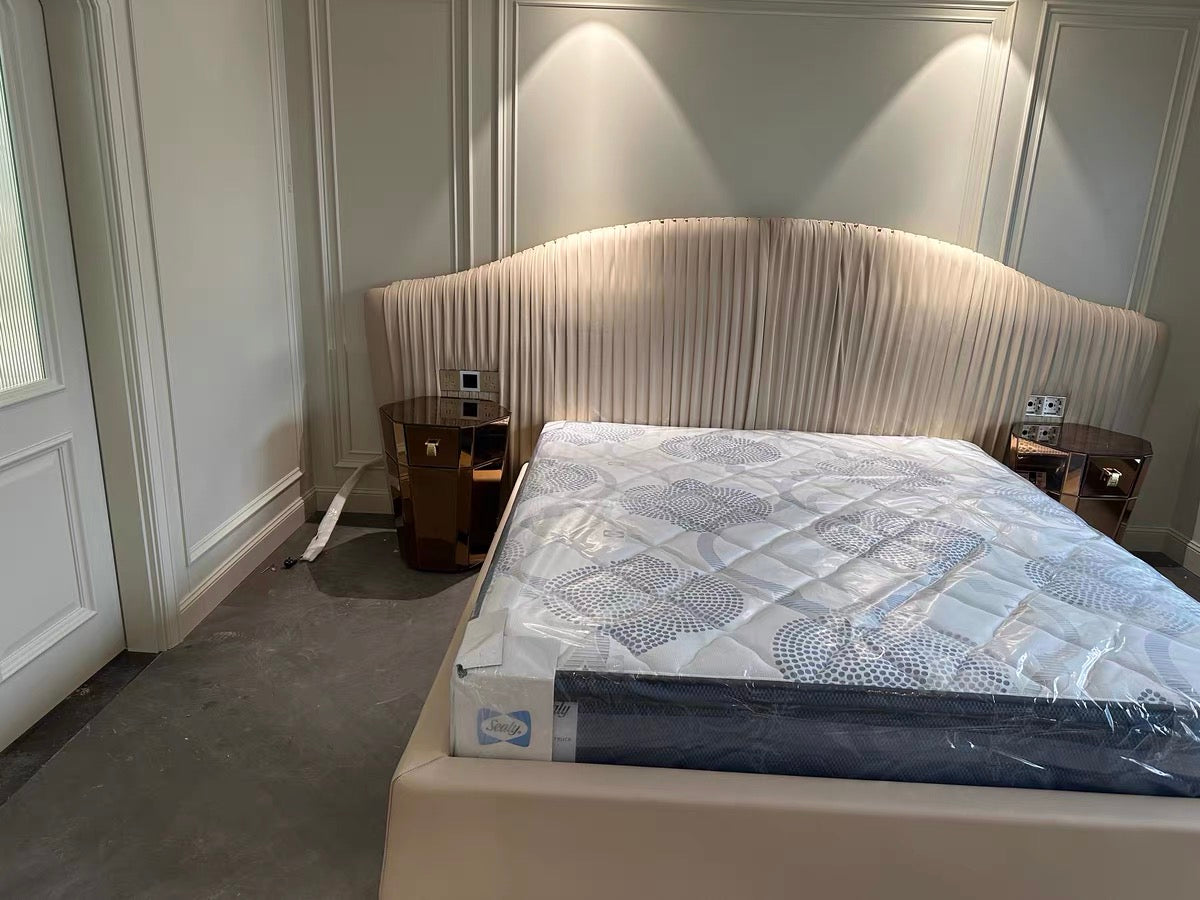 Queen bed imported nubuck leather bed