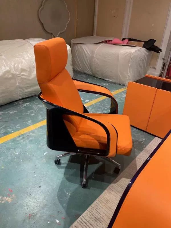 Luxurious executive desk orange Napa leather office table