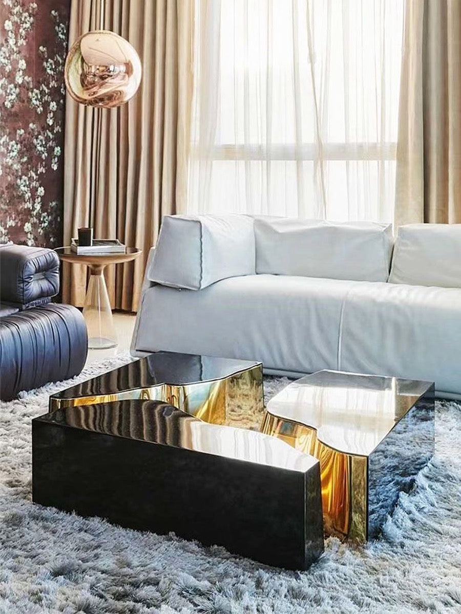 Abstract shape splitting coffee table high technique Stainless steel a ...