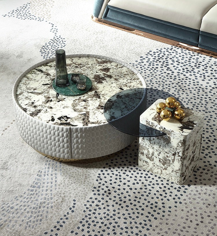 Luxury imported Brazilian marble top coffee table leather glass coffee table