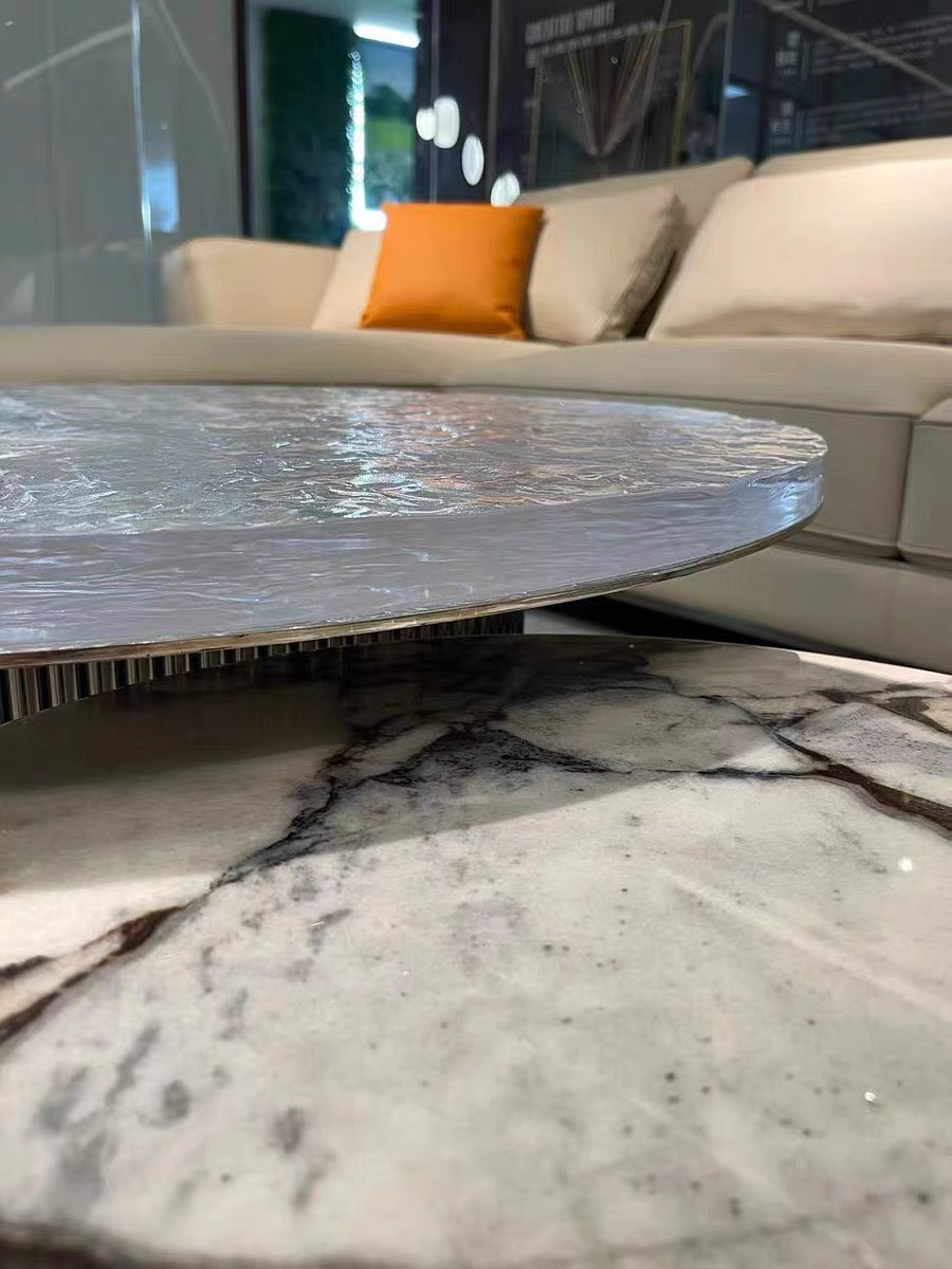 Rippling design acrylic coffee table natural marble coffee table