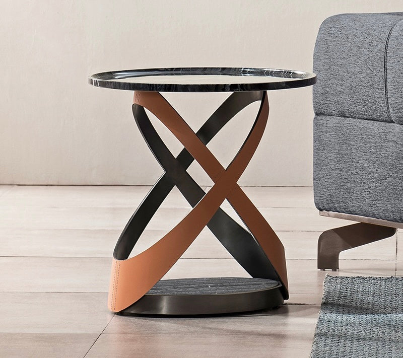 Italian style side table X shape luxurious marble leather coffee table