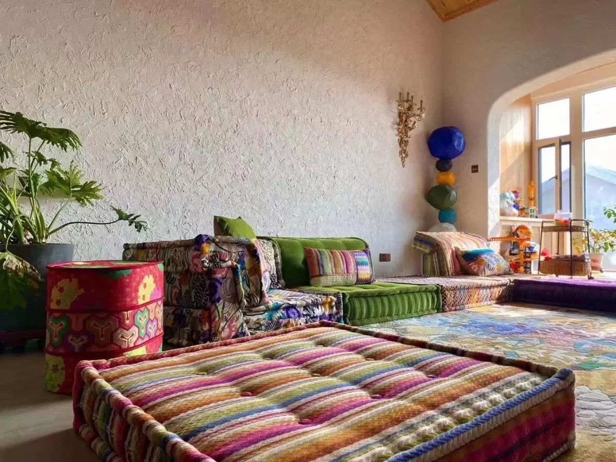 Retro sofa colorful fabric free combination living Room art