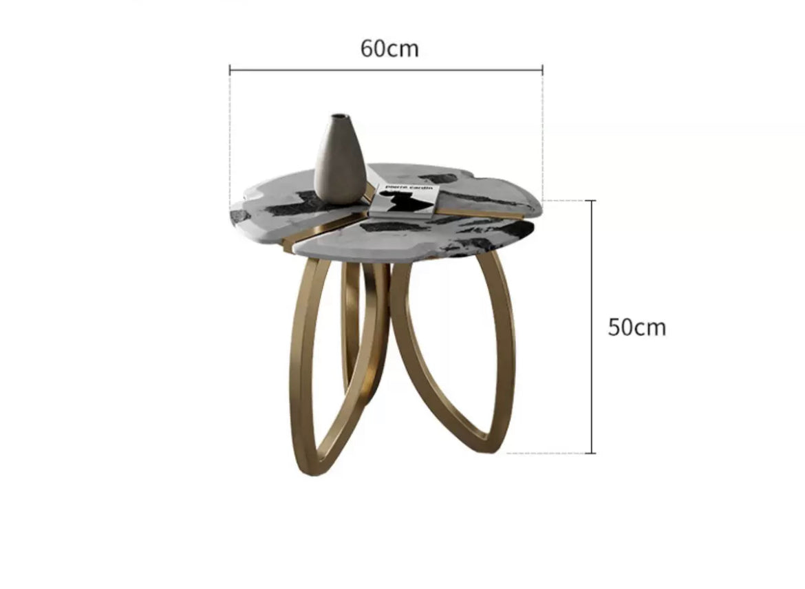 Flower shape side table luxury Pandora Picasso natural marble elegant stainless steel coffee table