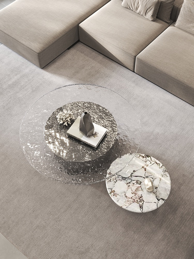 Rippling design acrylic coffee table natural marble coffee table