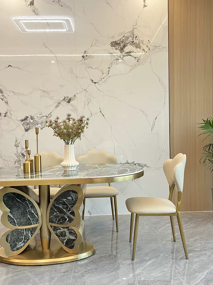 Butterfly design luxury marble dining table oval table