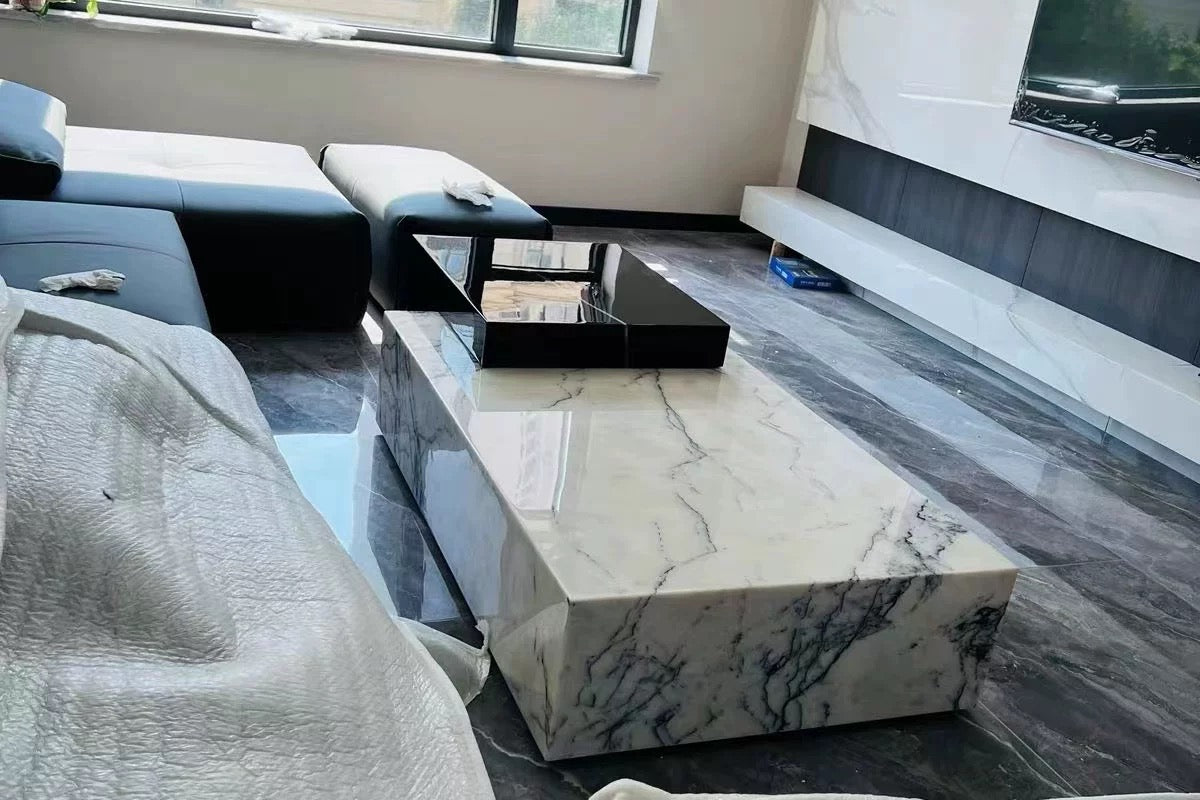 Two layers geometric modeling coffee table fashionable luxury natural marble jade table