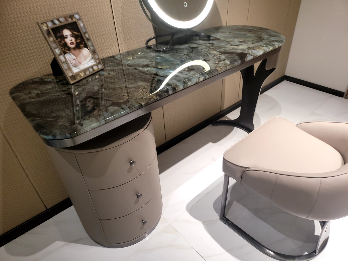 Classic dresser luxury Pandora marble gun black stainless steel bedroom dresser office table