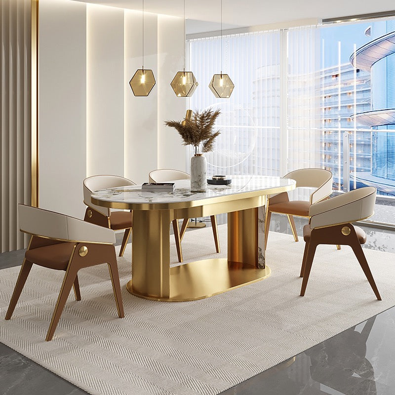 Brushed 304 stainless steel dining table natural marble luxury table
