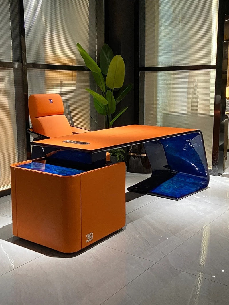 Luxurious executive desk orange Napa leather office table