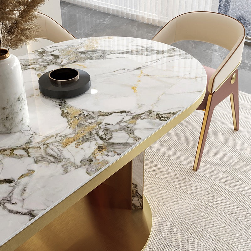 Brushed 304 stainless steel dining table natural marble luxury table