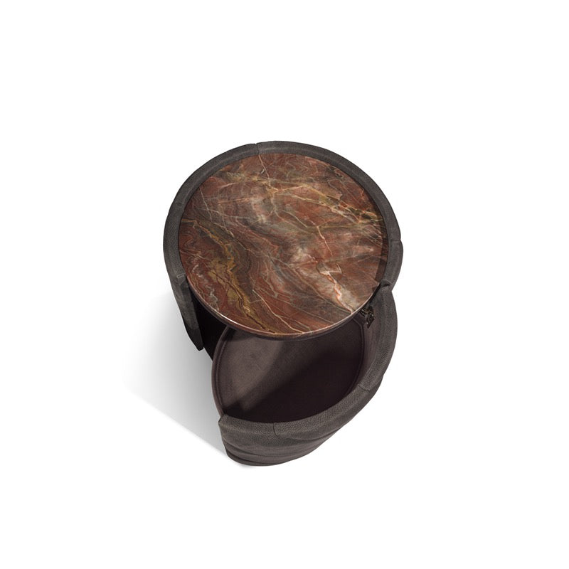Round nightstand luxury leather bedside table