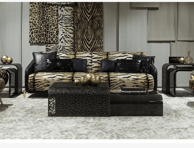 Hollow out stainless steel coffee table pearly veneer wood side table