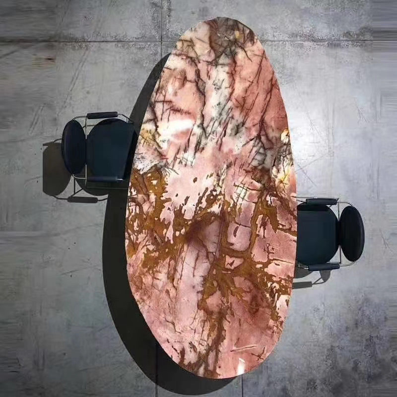 Luxurious Dining Table Artificial Marble Stainless Steel Base