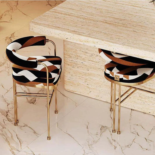Geometric pattern velvet bar tool dining chair arm chair glossy stainless steel chair