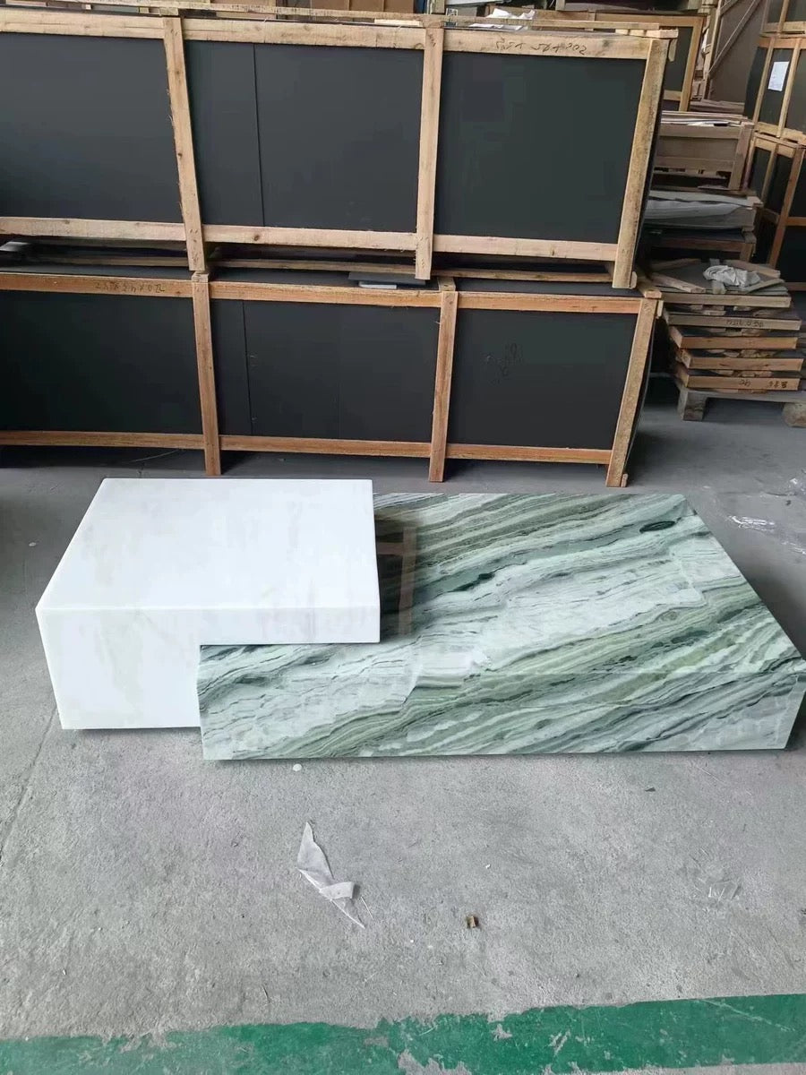 Two layers geometric modeling coffee table fashionable luxury natural marble jade table