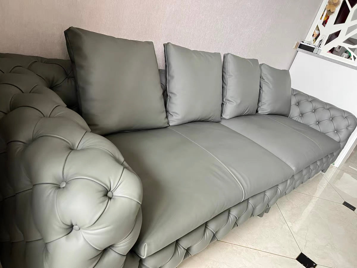 Classy leather classic buckled design Sofa stainless steel leg
