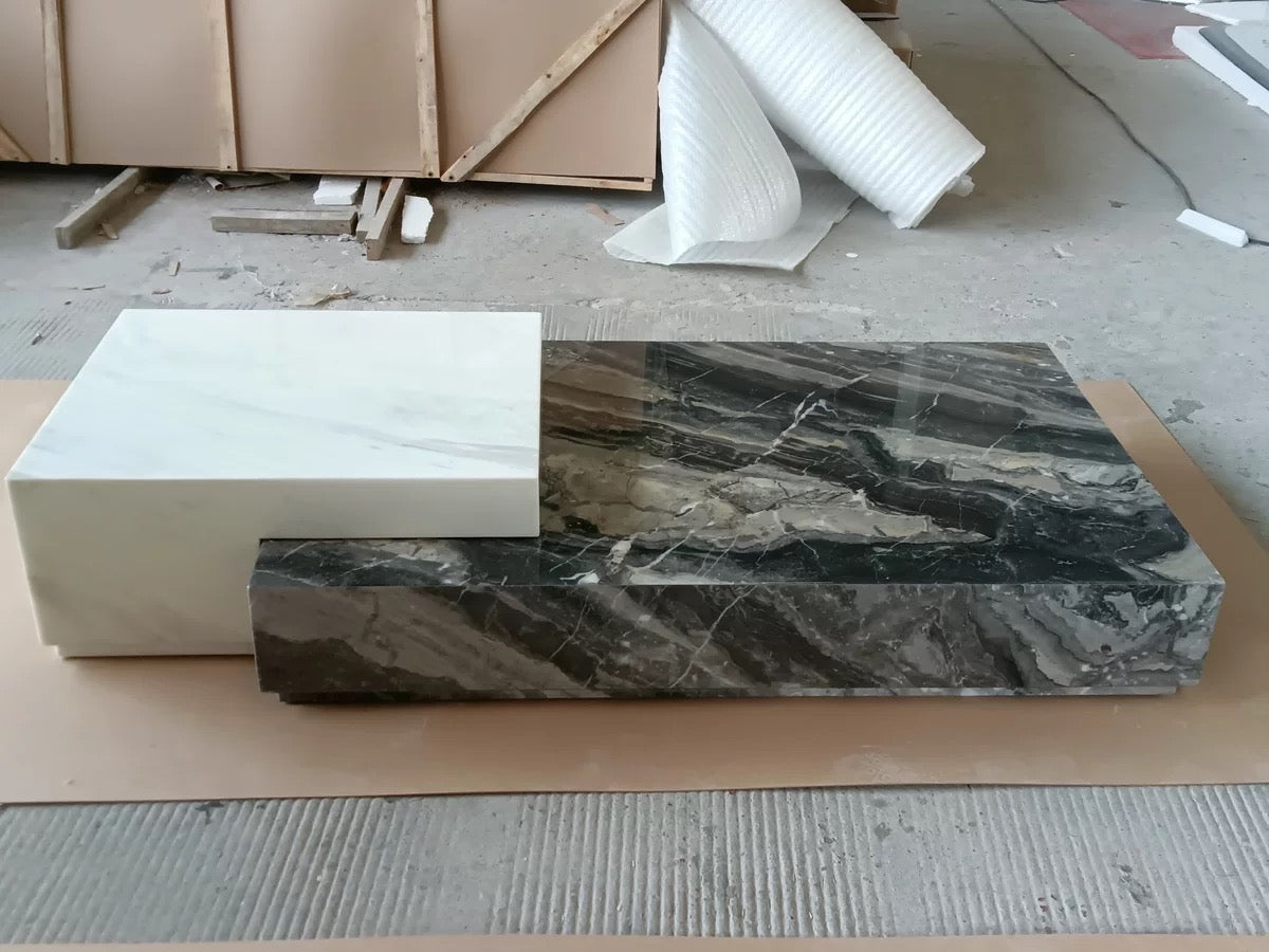 Two layers geometric modeling coffee table fashionable luxury natural marble jade table