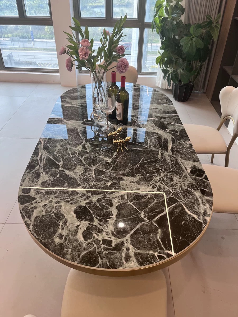Butterfly design luxury marble dining table oval table