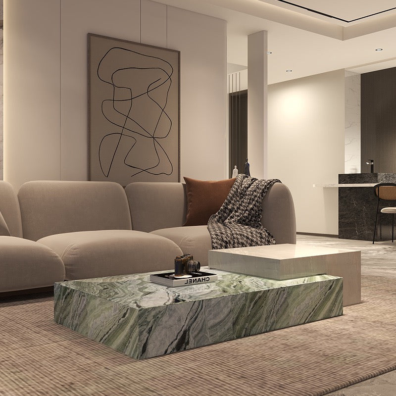 Two layers geometric modeling coffee table fashionable luxury natural marble jade table