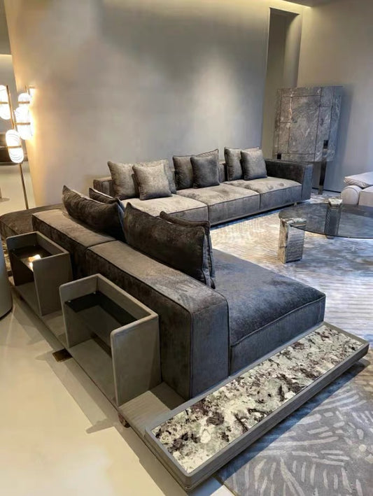 V style modern Italian sofa combination imported velvet cover luxurious marble platform