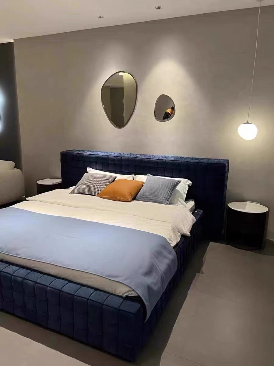 High-end postmodern bedroom full suede leather double bed