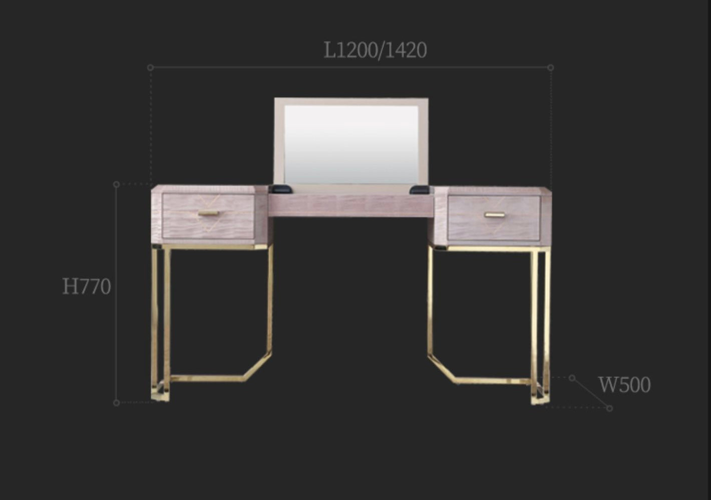 Elegant dresser clamshell design mirror stainless steel pink girl dresser